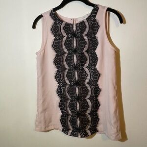 LOFT XS Women's Blush Pink w/ Black Lace‎ Shell Sleeveless Top, Size lightweight